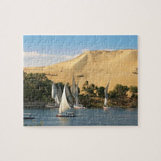 Egypte, Aswan, Nijl, Feluccazeilboten, 2 Legpuzzel (Horizontaal)