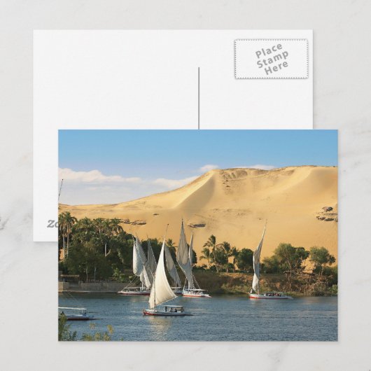 Egypte, Aswan, Nile River, Felucca-zeilboten, 2 Briefkaart (Voorkant / Achterkant)