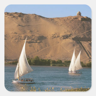 Egypte, Aswan, Nile River, Felucca-zeilboten, Vierkante Sticker