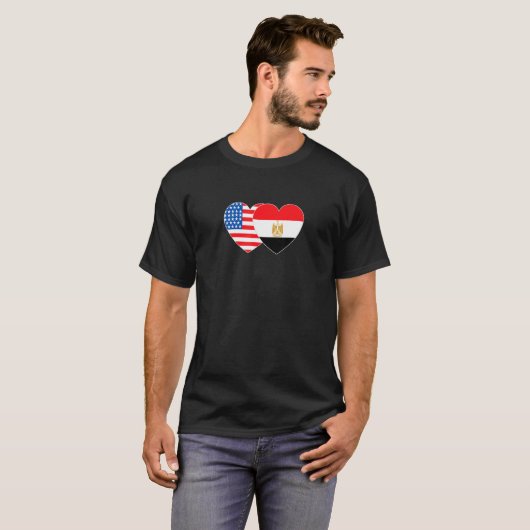 Egypte en VS Vlag Twin Heart voor Egyptisch-Amerik T-shirt (Voorkant volledig)