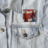 Egypte, Giza. Kamelendeken bij de Piramides van Vierkante Button 5,1 Cm (In situ)