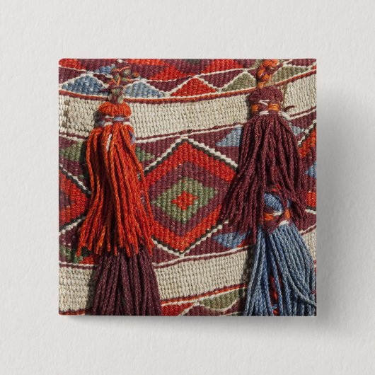 Egypte, Giza. Kamelendeken bij de Piramides van Vierkante Button 5,1 Cm (Voorkant)
