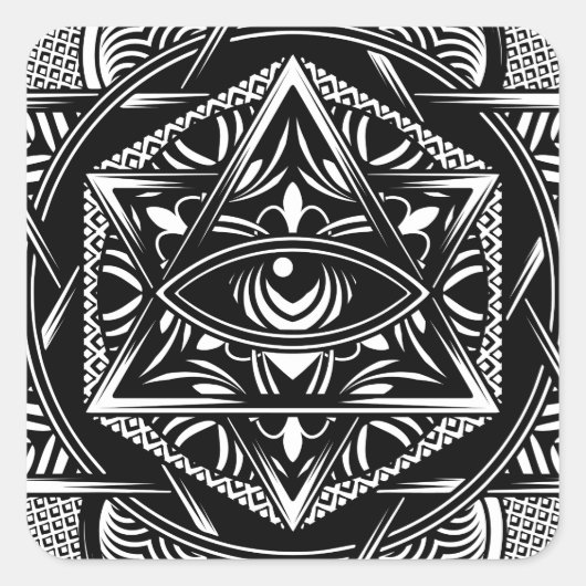  Egypte: Oosterse Oog Mandala Black Vierkante Sticker (Voorkant)