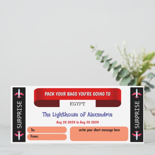 Egypte Travel Gift Voucher (Staand voorkant)