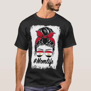 Egypte Vlag Egyptisch Moeder Messy Bun Moeder Leve T-shirt