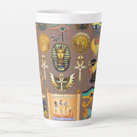 Egyptian Ancient Hieroglyphic Pattern Symbol Latte Mok (Voorkant)