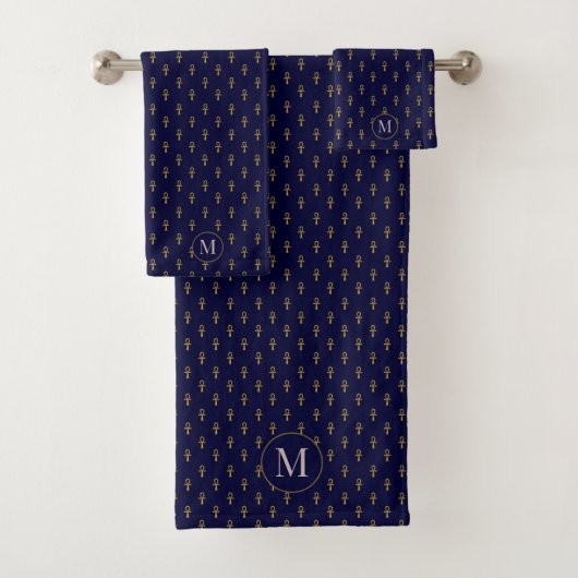 EGYPTIAN ANKHS MONOGRAM BATH TOWEL SET BAD HANDDOEK (Insitu)