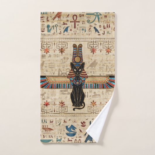 Egyptian Cat - Bastet on papyrus Bad Handdoek (Handdoek)