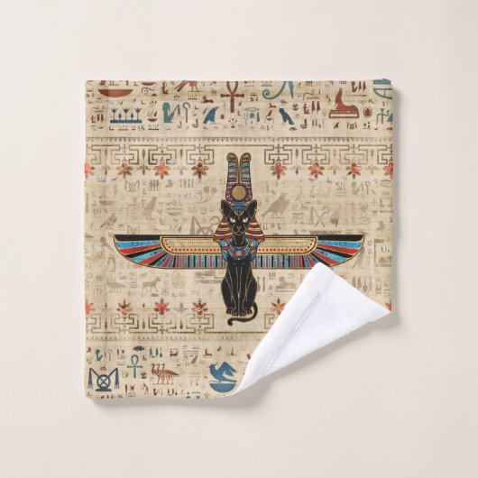 Egyptian Cat - Bastet on papyrus Bad Handdoek (Wasdoekje)