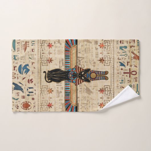 Egyptian Cat - Bastet on papyrus Bad Handdoek (Handdoek)