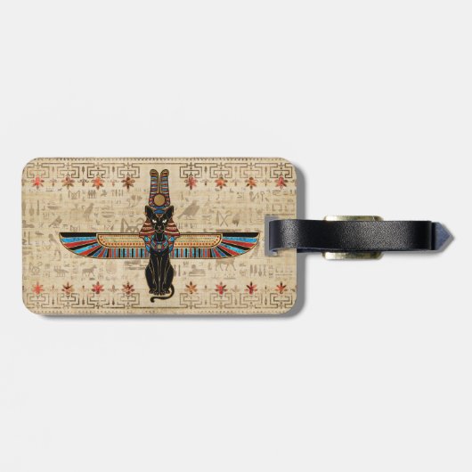 Egyptian Cat - Bastet on papyrus Bagagelabel (Achterkant horizontaal)