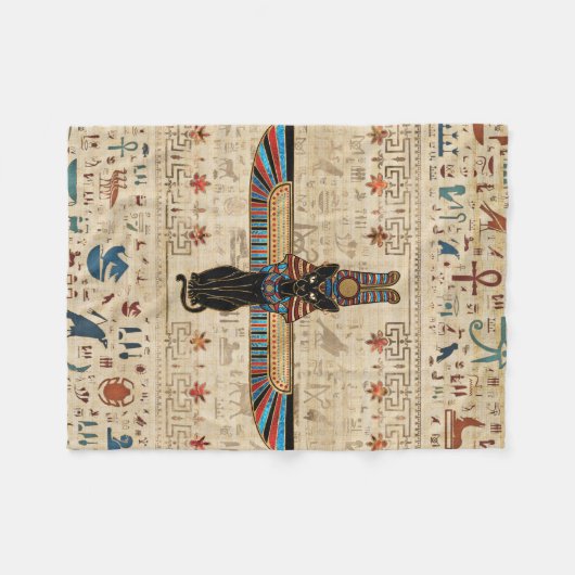 Egyptian Cat - Bastet on papyrus Fleece Deken (Voorkant (Horizontaal))