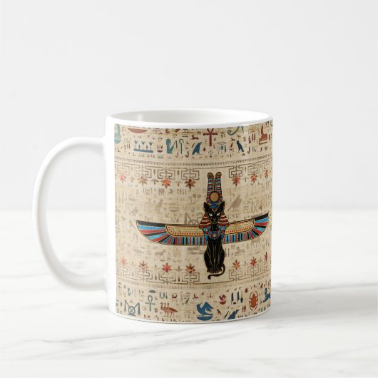 Egyptian Cat - Bastet on papyrus Koffiemok (Links)