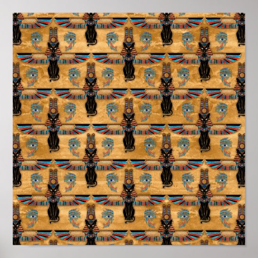 Egyptian Cats and Eye of Horus pattern Poster (Voorkant)