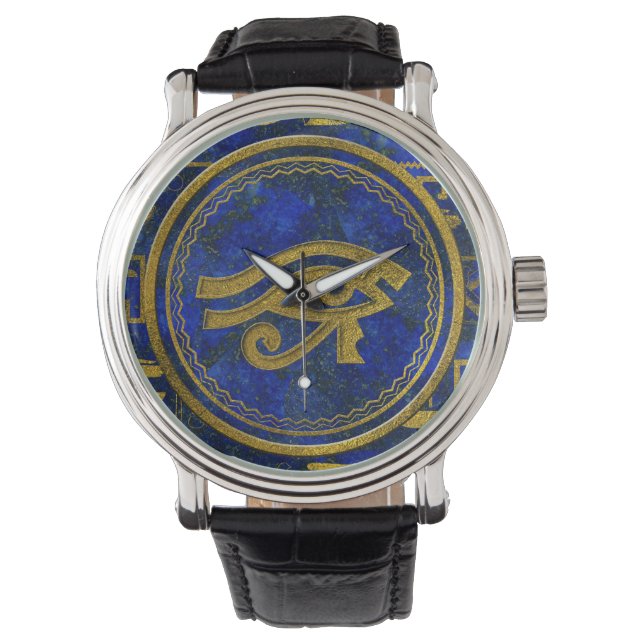 Egyptian Eye of Horus - Wadjet Lapis Lazuli Horloge (Voorkant)