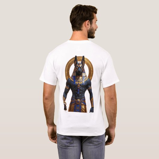 Egyptian God Anubis – Muscular Full Figure Holding T-shirt (Achterkant volledig)