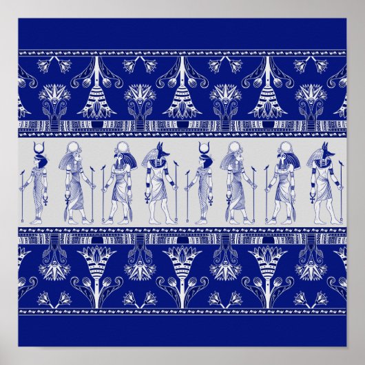 Egyptian Gods and Ornamental border - blue grey Poster (Voorkant)
