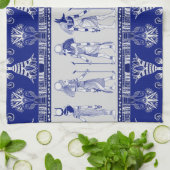 Egyptian Gods and Ornamental border - blue grey Theedoek (Gevouwen)