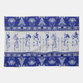 Egyptian Gods and Ornamental border - blue grey Theedoek (Horizontaal)