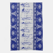 Egyptian Gods and Ornamental border - blue grey Theedoek (Verticaal)