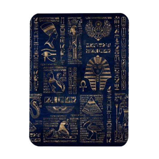 Egyptian hieroglyphs and deities gold on marble magneet (Verticaal)