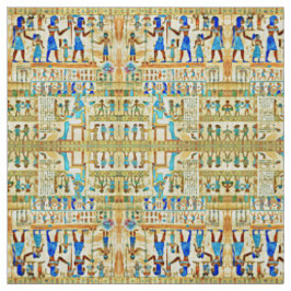 Egyptian Rithual Pattern Blue, Turquoise, Yellow Stof