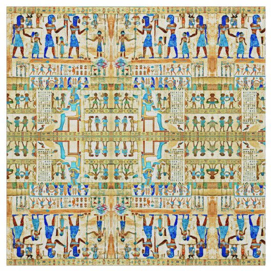 Egyptian Rithual Pattern Blue, Turquoise, Yellow Stof (Swatch)