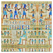 Egyptian Rithual Pattern Blue, Turquoise, Yellow Stof (Close Up)