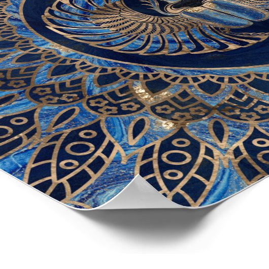 Egyptian Scarab Beetle Gold and Blue Marble Poster (Hoek)