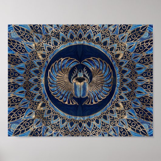 Egyptian Scarab Beetle Gold and Blue Marble Poster (Voorkant)