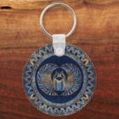 Egyptian Scarab Beetle Gold and Blue Marble Sleutelhanger (Voorkant)