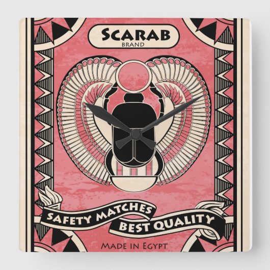 Egyptian Scarab Beetle Matchbox Art Clock Vierkante Klok (Voorkant)