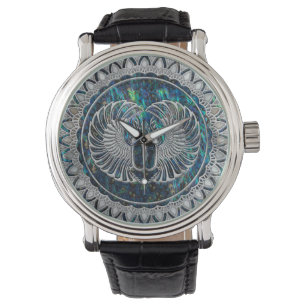 Egyptian Scarab Beetle Silver and Abalone Horloge