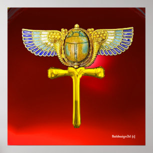 EGYPTIAN WINGED SCARAB ANKH, CORNUCOPIA GOLD JEWEL POSTER
