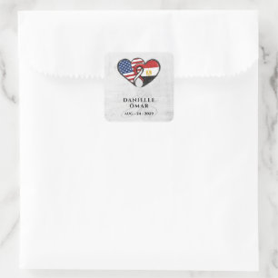 Egyptisch Amerikaanse Hart Vlaggen Huwelijk Vierkante Sticker