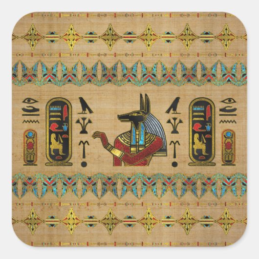 Egyptisch Anubis Ornament op papyrus Vierkante Sticker (Voorkant)