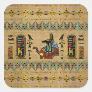 Egyptisch Anubis Ornament op papyrus Vierkante Sticker