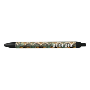 Egyptisch Art Deco Patroon Monogram Zwarte Inkt Pen