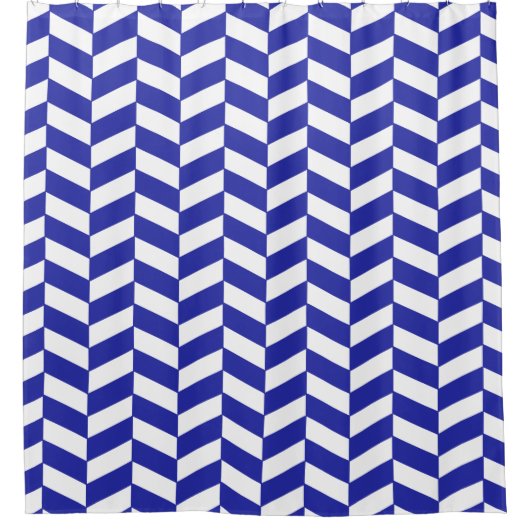 Egyptisch blauw herringbone douchegordijn (Voorkant)