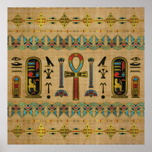 Egyptisch Cross - Ankh Ornament op papyrus Poster