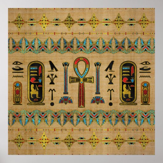 Egyptisch Cross - Ankh Ornament op papyrus Poster (Voorkant)