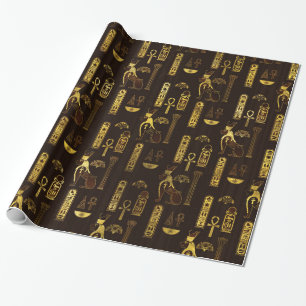 Egyptisch decoratief patroongoud op bruin cadeaupapier