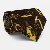 Egyptisch decoratief patroongoud op bruin stropdas (Opgerold)