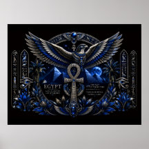 Egyptisch Erfgoed Blauw Zilver Ankh Vleugels Muurk
