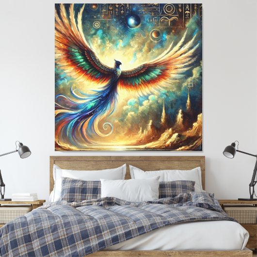 Egyptisch geïnspireerde mythische wezens in Dreams Canvas Afdruk (Insitu (Slaapkamer))