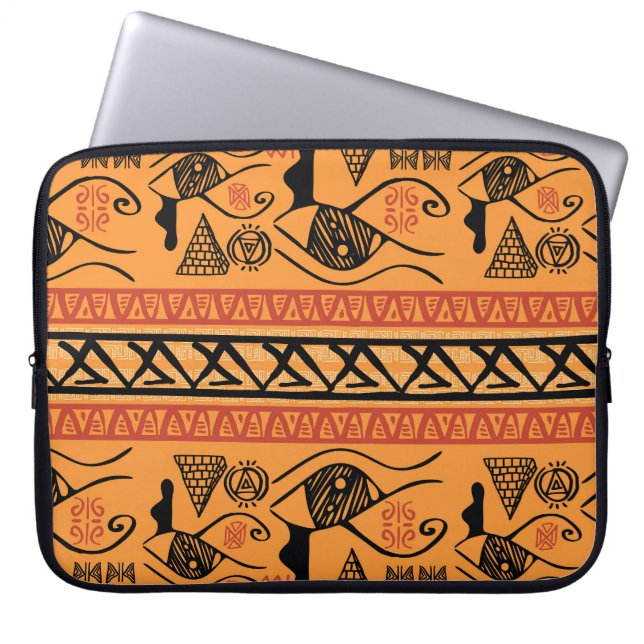 Egyptisch gestreept, tribaal  motief. laptop sleeve (Voorkant)