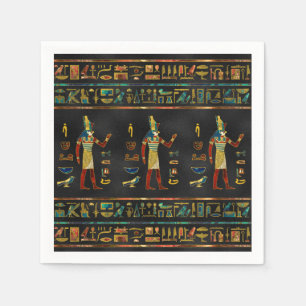 Egyptisch Goud, Blauwgroen en Rood glaspatroon Servet