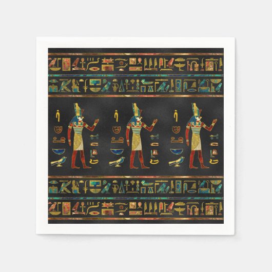 Egyptisch Goud, Blauwgroen en Rood glaspatroon Servet (Voorkant)