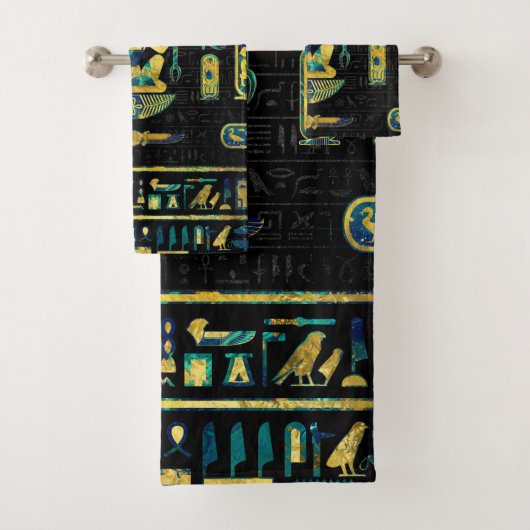 Egyptisch goud- en blauwe marmer-sieraad bad handdoek (Insitu)