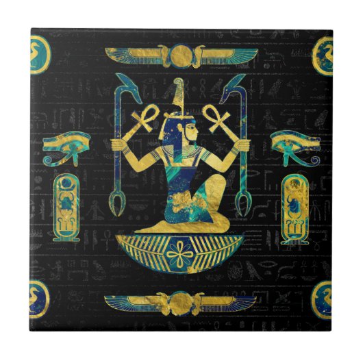 Egyptisch goud- en blauwe marmer-sieraad tegeltje (Voorkant)